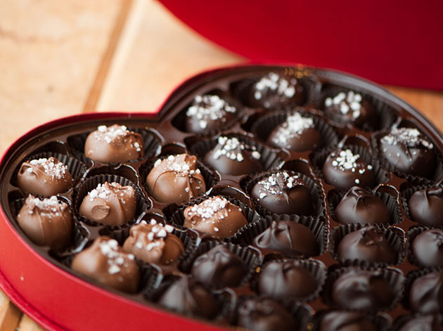 Dean's Sweets heart-shaped gift box with truffles, caramels, and buttercreams